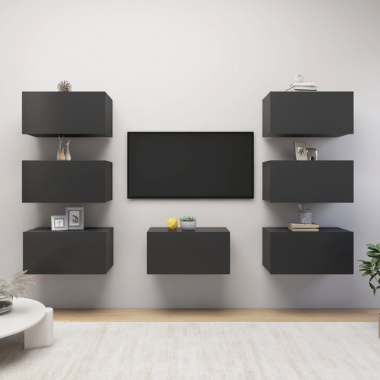 vidaXL TV-skåp 7 delar grå 30,5x30x60 cm spånskiva
