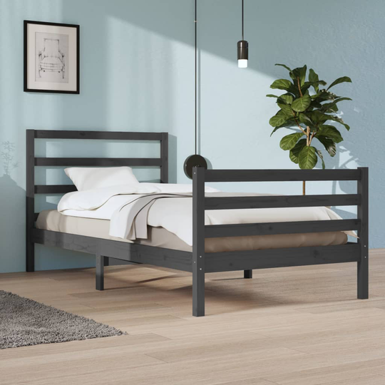 vidaXL Sängram grå massiv furu 100x200 cm