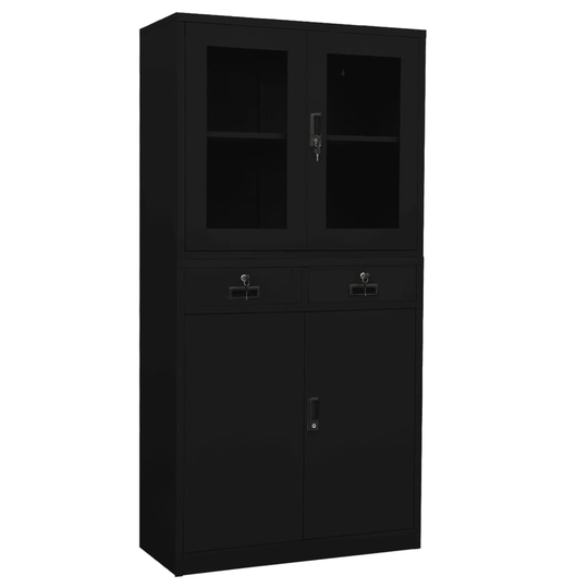vidaXL Dokumentskåp svart 90x40x180 cm stål och härdat glas