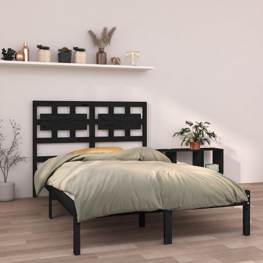 vidaXL Sängram svart massivt trä 135x190 cm