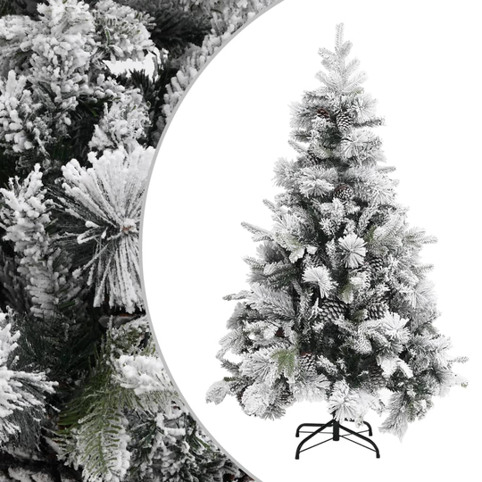 vidaXL Plastgran med snö och kottar 120 cm PVC&PE