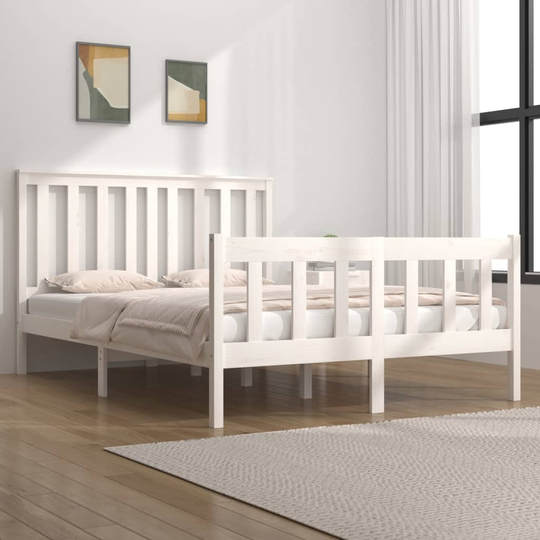 vidaXL Sängram vit massiv furu 135x190 cm 4FT6