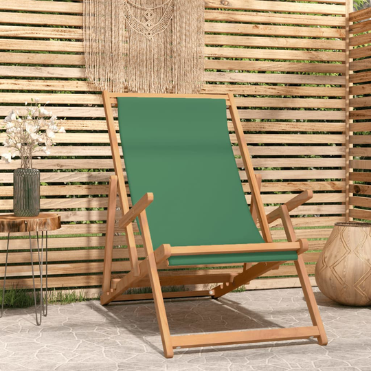 vidaXL Hopfällbar strandstol massiv teak grön