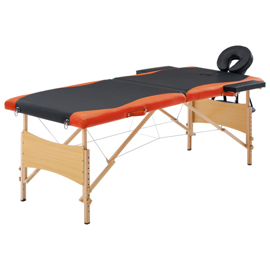 vidaXL Hopfällbar massagebänk 2 sektioner trä svart och orange