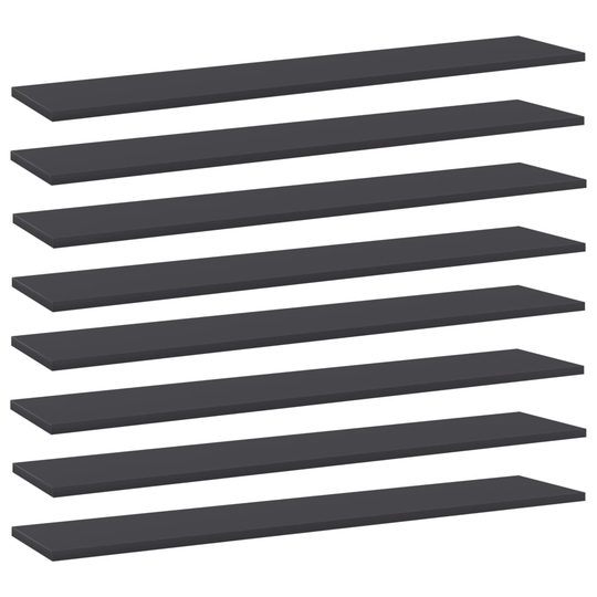 vidaXL Hyllplan 8 st grå 100x20x1,5 cm spånskiva