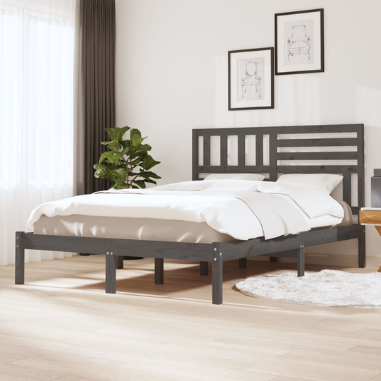 vidaXL Sängram grå massiv furu 150x200 cm 5FT