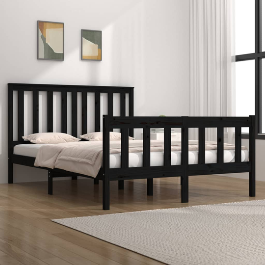 vidaXL Sängram svart massiv furu 120x190 cm dubbelsäng