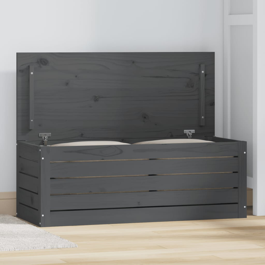 vidaXL Förvaringslåda grå 89x36,5x33 cm massiv furu
