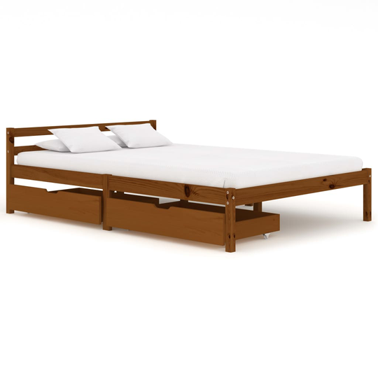 vidaXL Sängram med 2 lådor honungsbrun massiv furu 140x200 cm