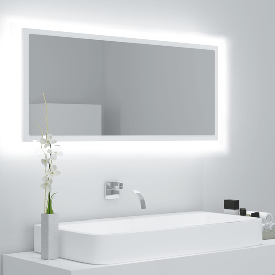 vidaXL Badrumsspegel med LED vit 100x8,5x37 cm spånskiva