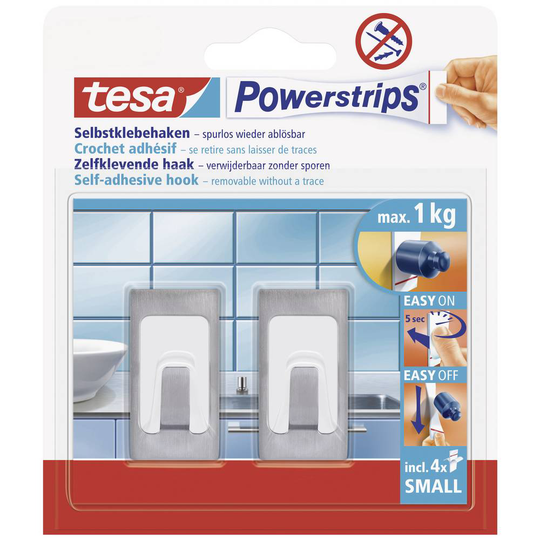 Tesa Powerstrip® krok small fyrkant Rostfritt stål (borstat) POWERSTRIPS® tesa Innehåll: 2 st