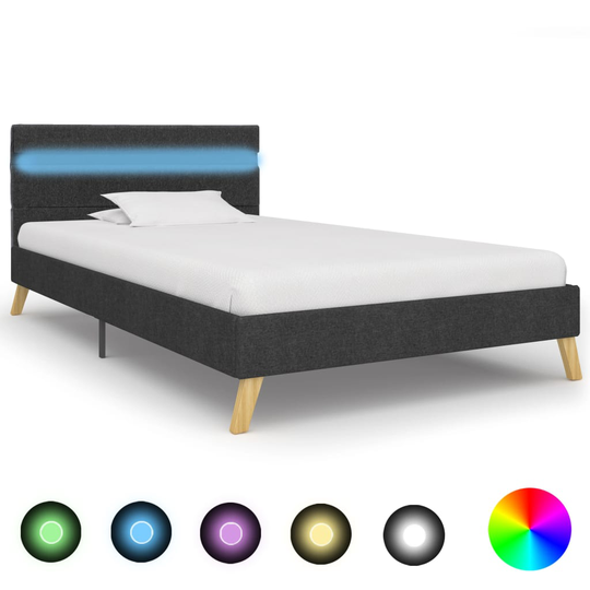 vidaXL Sängram med LED mörkgrå tyg 100x200 cm