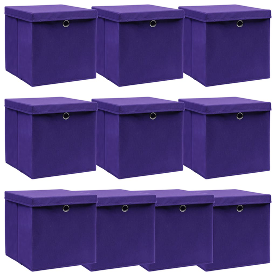vidaXL Förvaringslådor med lock 10 st lila 32x32x32 cm tyg