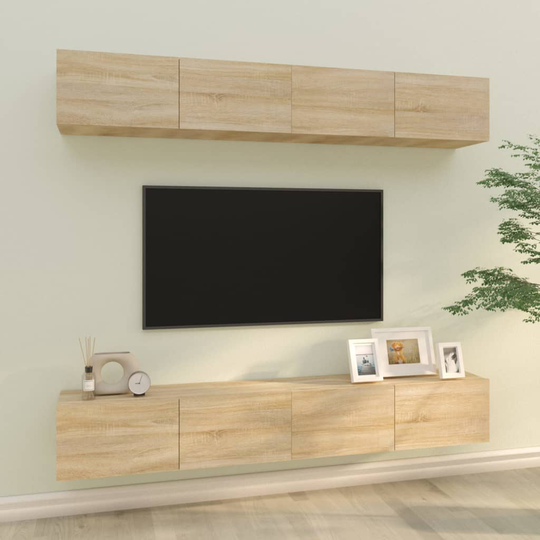 vidaXL Väggmonterade tv-bänkar 4 st sonoma-ek 100x30x30 cm