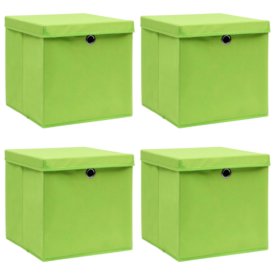 vidaXL Förvaringslådor med lock 4 st grön 32x32x32 cm tyg
