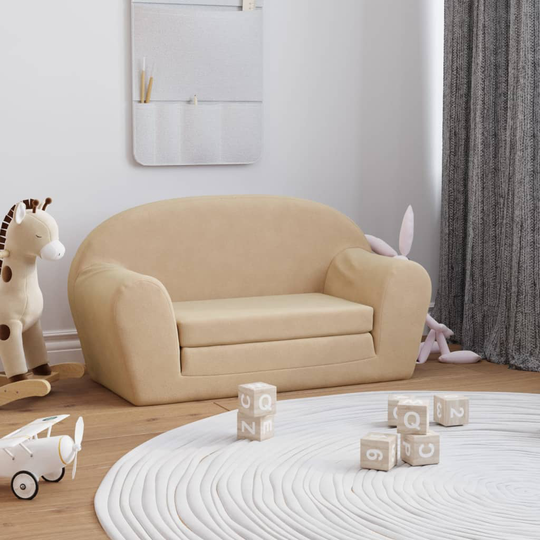 vidaXL Barnsoffa 2-sits gräddvit mjuk plysch