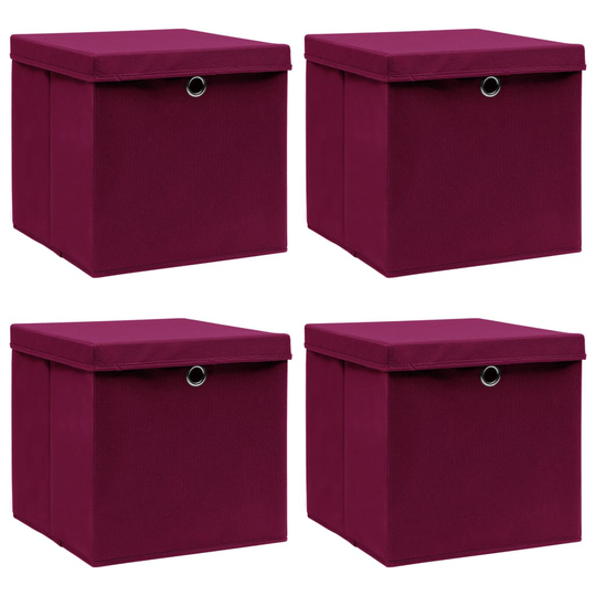 vidaXL Förvaringslådor med lock 4 st mörkröd 32x32x32 cm tyg
