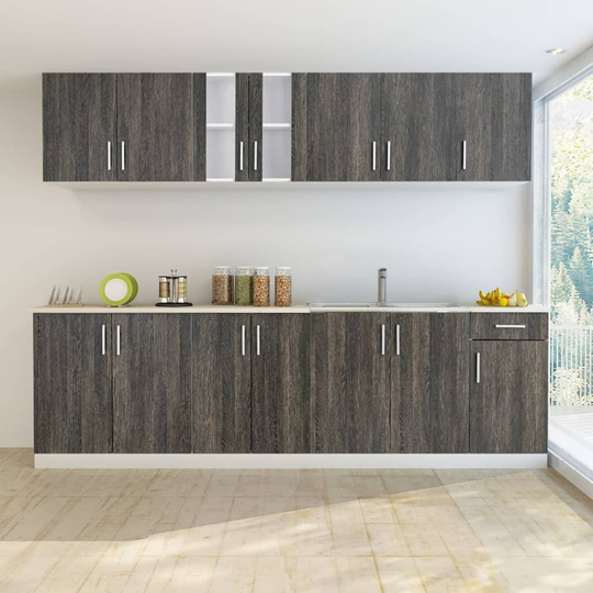 vidaXL Köksskåp set 8 delar med diskho 80 x 60 cm wengefärg