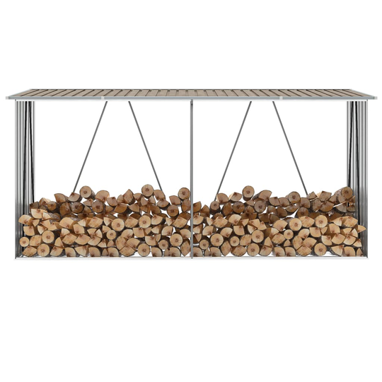vidaXL Vedskjul i galvaniserat stål 330x84x152 cm brun