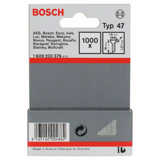 Spik, typ 47 - 1,8 x 1,27 x 16 mm 1000 st Bosch Accessories 1609200376 N/A