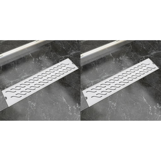 vidaXL Avlång golvbrunn 2 st vågig rostfritt stål 530x140 mm