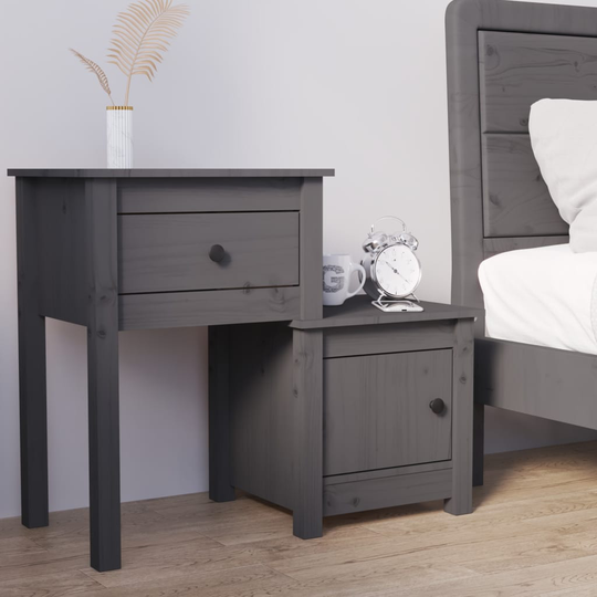 vidaXL Sängbord grå 79,5x38x65,5 cm massiv furu