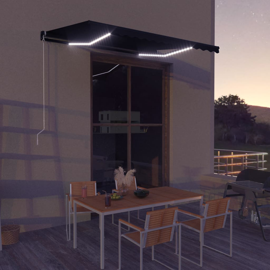 vidaXL Markis manuellt infällbar med vindsensor & LED 350x250 cm antracit