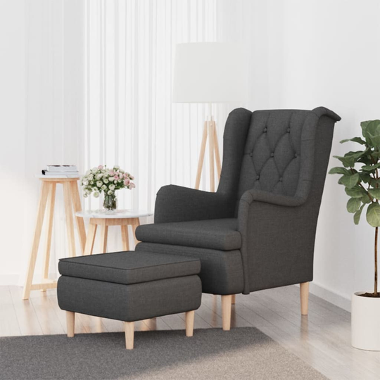 vidaXL Fåtölj med fotpall mörkgrå tyg