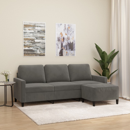 vidaXL 3-sitssoffa med fotpall mörkgrå 180 cm sammet