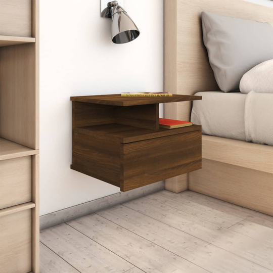 vidaXL Svävande sängbord 2 st brun ek 40x31x27 cm konstruerat trä