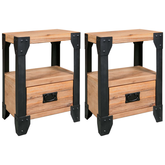 vidaXL Sängbord 2 st massivt akaciaträ stål 40x30x54 cm