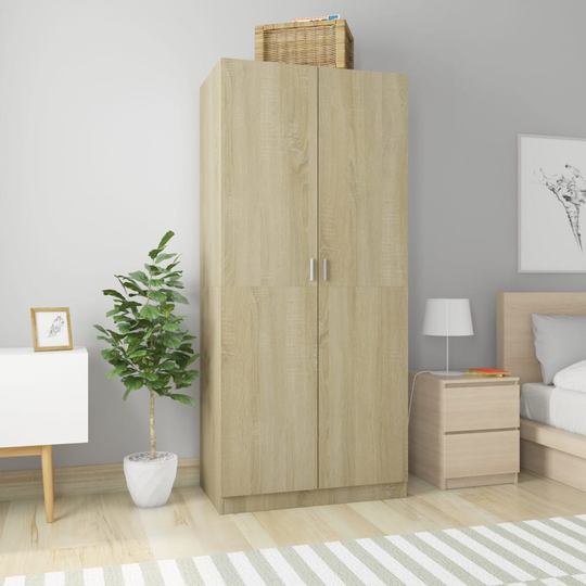 vidaXL Garderob sonoma-ek 90x52x200 cm konstruerat trä