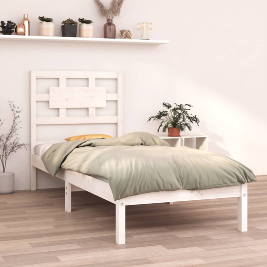vidaXL Sängram vit massivt trä 75x190 cm liten enkelsäng