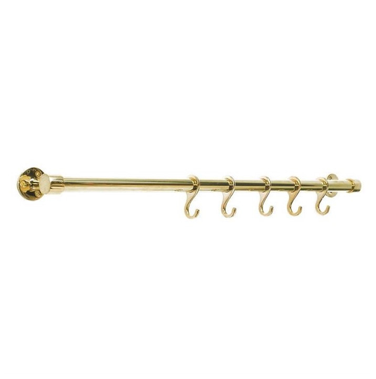 Linfalk Relingsstång komplett m fäst/3 krok, 1195mm i blank mässing 6KRS500G1195K301