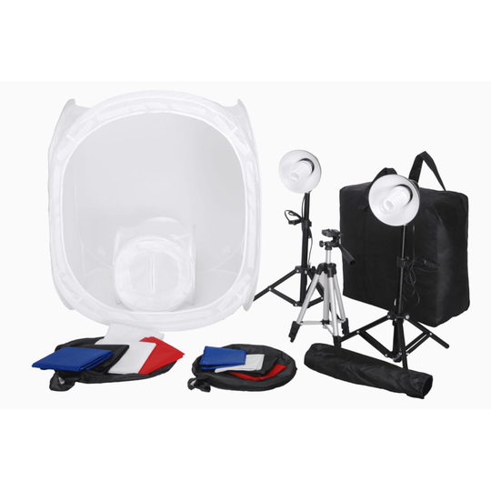 vidaXL Minifotostudio 8 bakgrunder 3 stativ & 2 lampor
