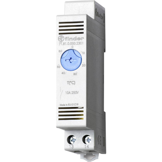 Värmetermostat för skåp 7T.81.0.000.2301 Finder 250 V/AC 1 NO (L x B x H) 88.8 x 17.5 x 47.8 mm