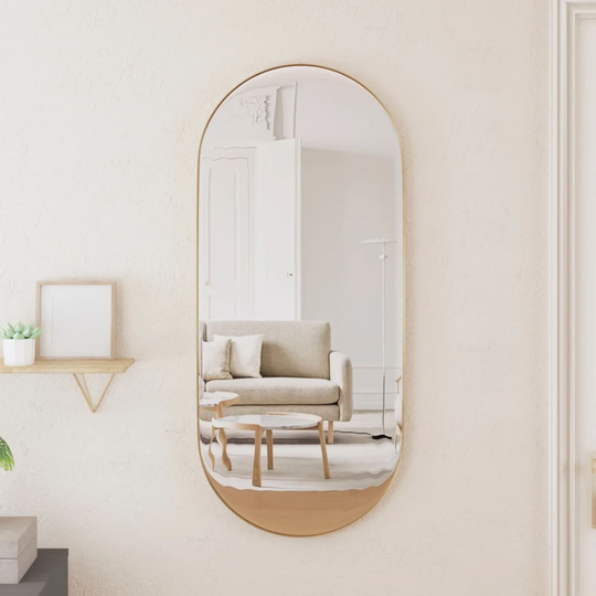 vidaXL Väggmonterad spegel guld 35x80 cm ovan