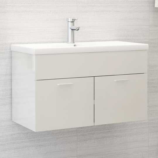 vidaXL Tvättställsskåp vit högglans 80x38,5x46 cm spånskiva