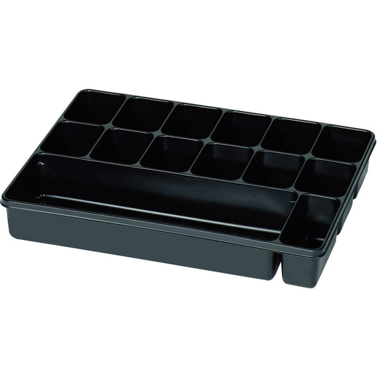 Låda (L x B x H) 335 x 235 x 50 mm Antal fack: 14 fast underavdelning