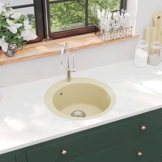 vidaXL Diskho granit enkel rund beige