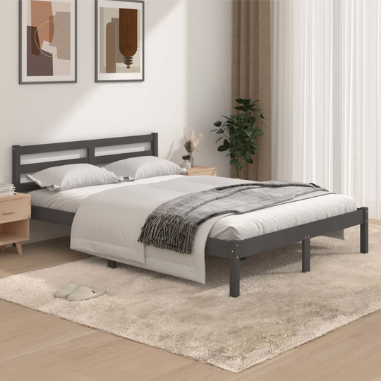 vidaXL Sängram massiv furu 135x190 cm grå 4FT6