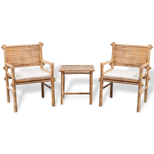 vidaXL Caféset med dynor 3 delar bambu