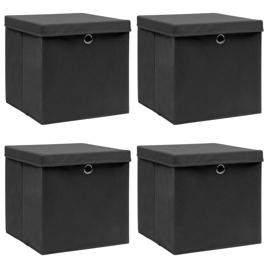 vidaXL Förvaringslådor med lock 4 st svart 32x32x32 cm tyg