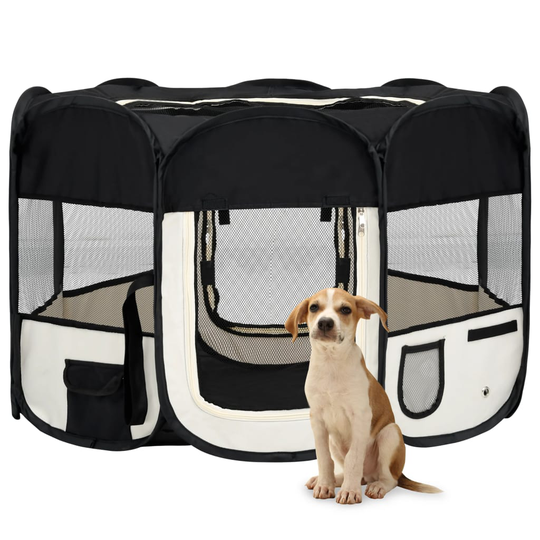 vidaXL Hopfällbar hundhage med väska svart 110x110x58 cm