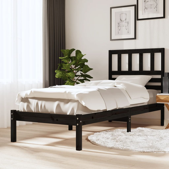 vidaXL Sängram svart massiv furu 100x200 cm enkelsäng
