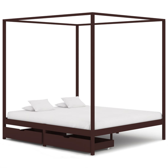 vidaXL Himmelsäng med 2 lådor mörkbrun massiv furu 160x200 cm