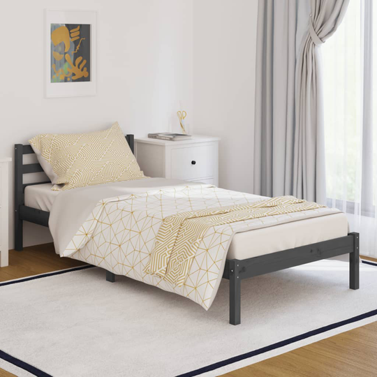vidaXL Sängram massiv furu 90x200 cm grå