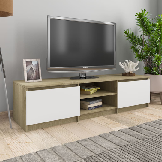vidaXL TV-bänk vit och sonoma-ek 140x40x35,5 cm spånskiva