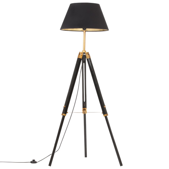 vidaXL Golvlampa svart och guld massivt teakträ 141 cm