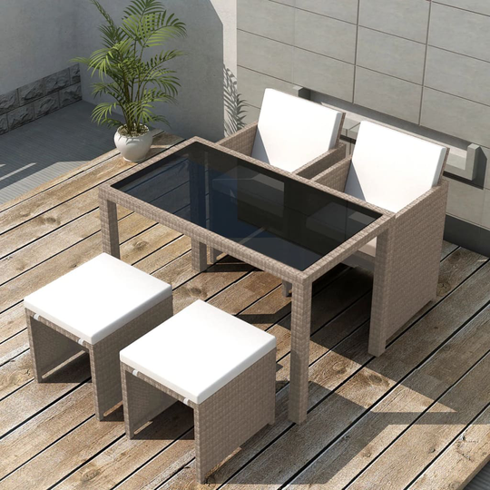 vidaXL Matgrupp för trädgården med dynor 5 delar konstrotting beige